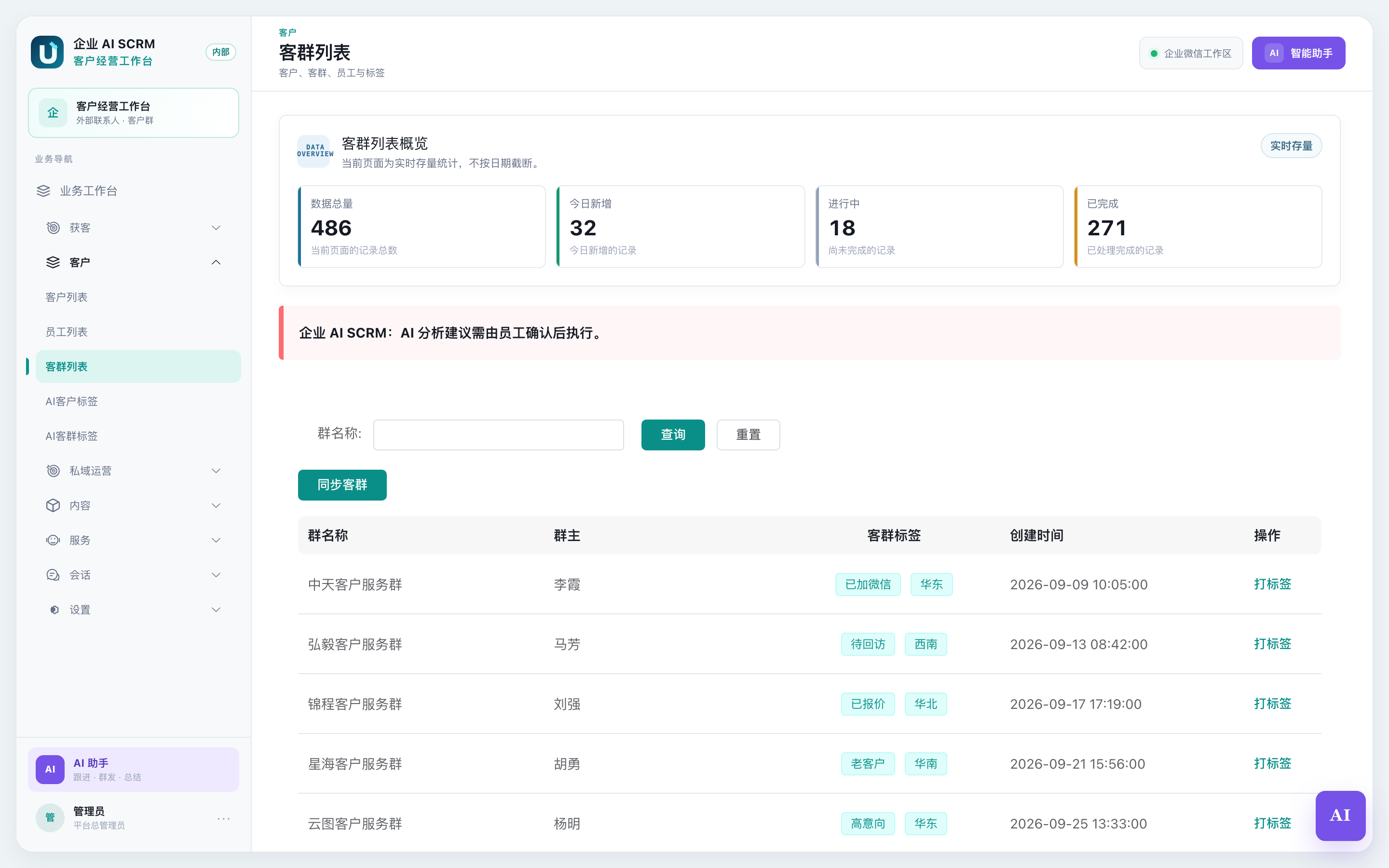 客群列表页面全貌